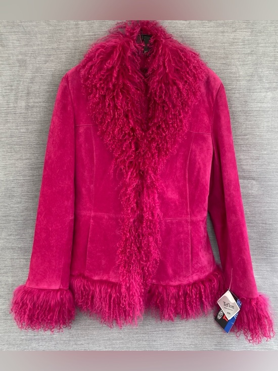 Danier Jackets & Blazers - Danier Hot Pink Mongolian Fur Trim Suede Jacket XS-S